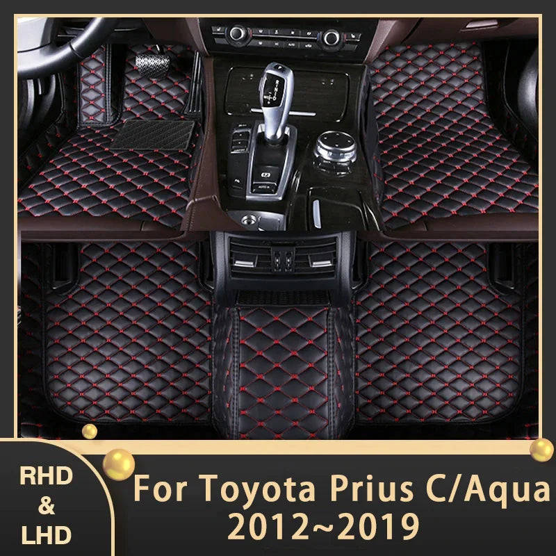 Car Floor Mats For Toyota Prius C Aqua NHP10 2012~ 2019 Custom Auto Foot Pads Leather Carpet Interior Accessories 2016 2017 2018