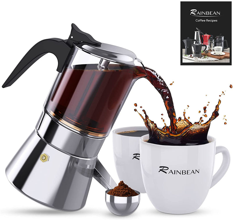 RAINBEAN Italian Expresso Maker, Moka Pot, Stovetop Coffee Makers, Stainless Steel Coffee Maker, Suitable For Induction Hob