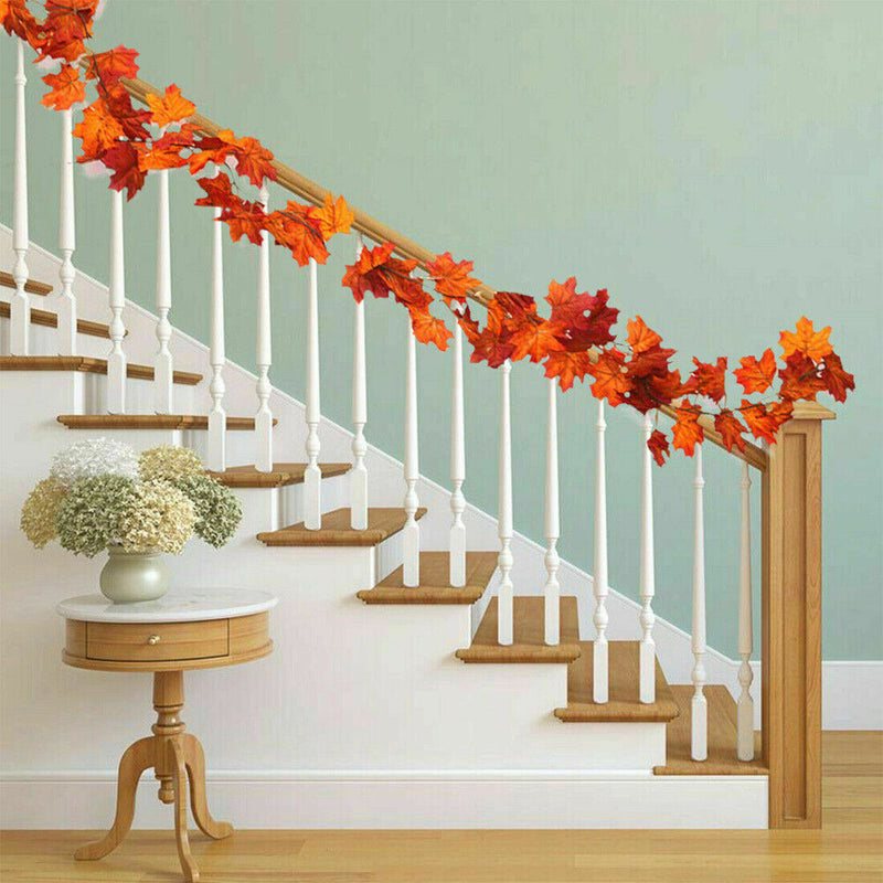 2Pcs 6ft Artificial Christmas Fall Maple Leaf Garland Hanging Plant Home Decor