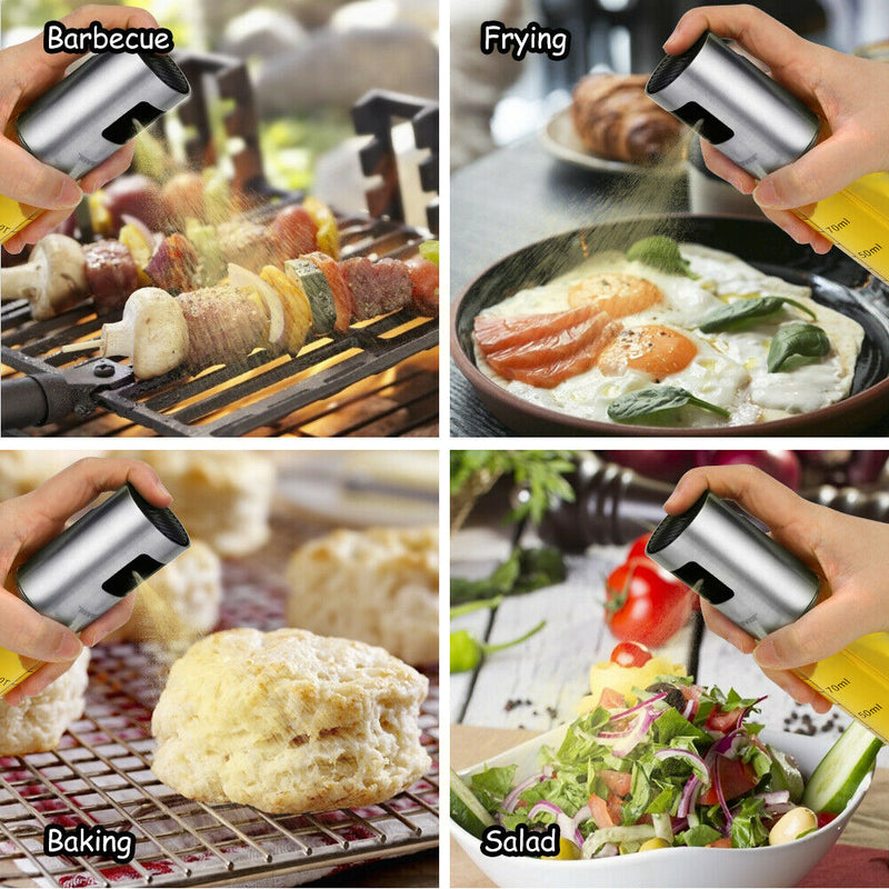 2PCS Stainless Oil Sprayer Cooking Mister Spray Pump Fine Bottle Kitchen Tool UK