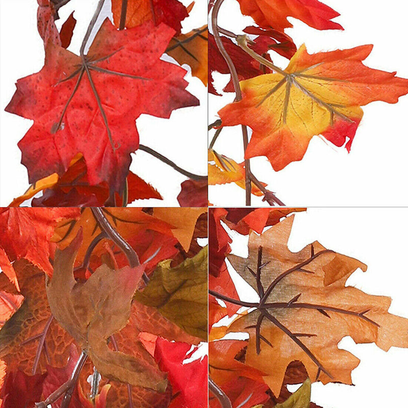 2Pcs 6ft Artificial Christmas Fall Maple Leaf Garland Hanging Plant Home Decor