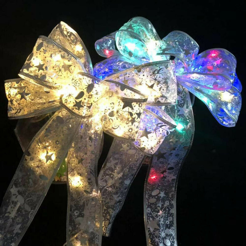 LED Christmas Tree Top Topper Ribbon Bow Light Up Xmas Tree Hanging Decor