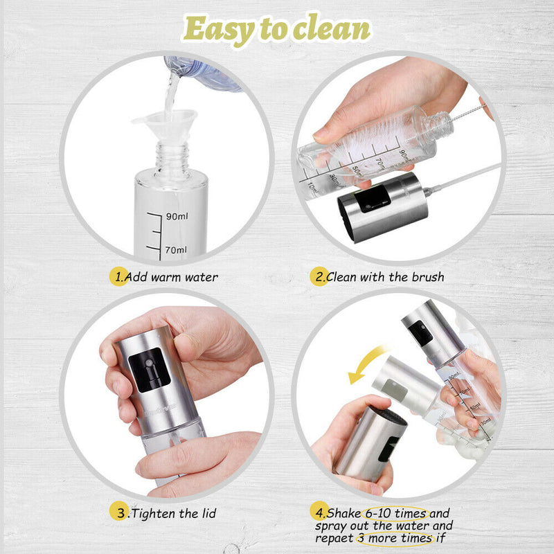 2PCS Stainless Oil Sprayer Cooking Mister Spray Pump Fine Bottle Kitchen Tool UK