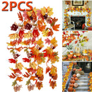 2Pcs 6ft Artificial Christmas Fall Maple Leaf Garland Hanging Plant Home Decor